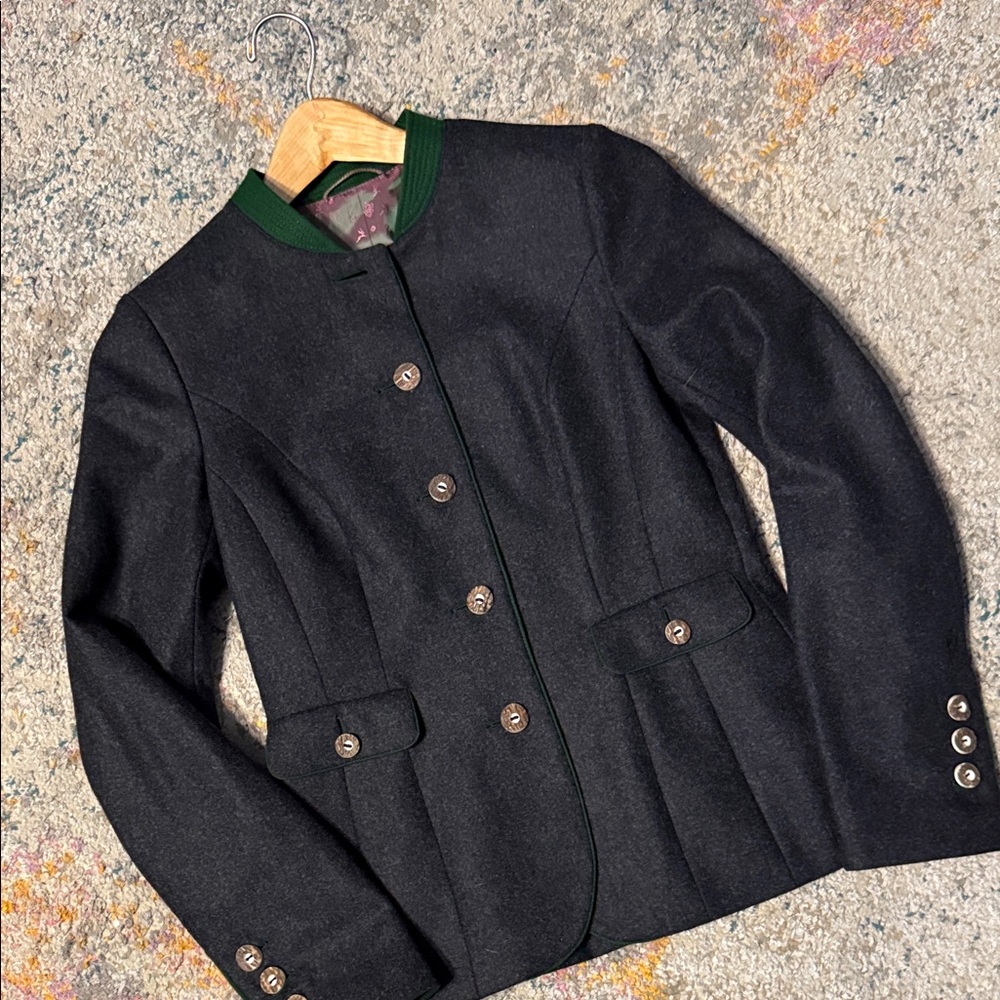Kleider Manufaktur Habsburg Gray Women's Jacket with Green Trim & Horn Buttons 4 - Picture 2 of 12